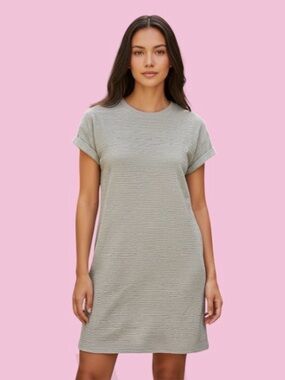 Classic Short Sleeve Mini Dress in Light olive green